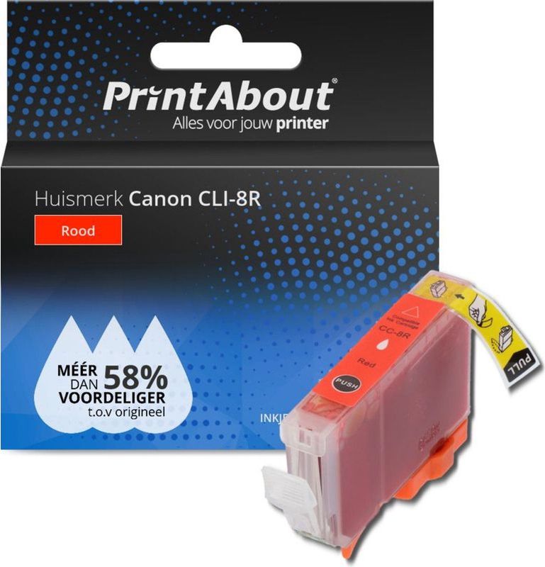 PrintAbout huismerk Inktcartridge CLI-8R Rood Geschikt voor Canon