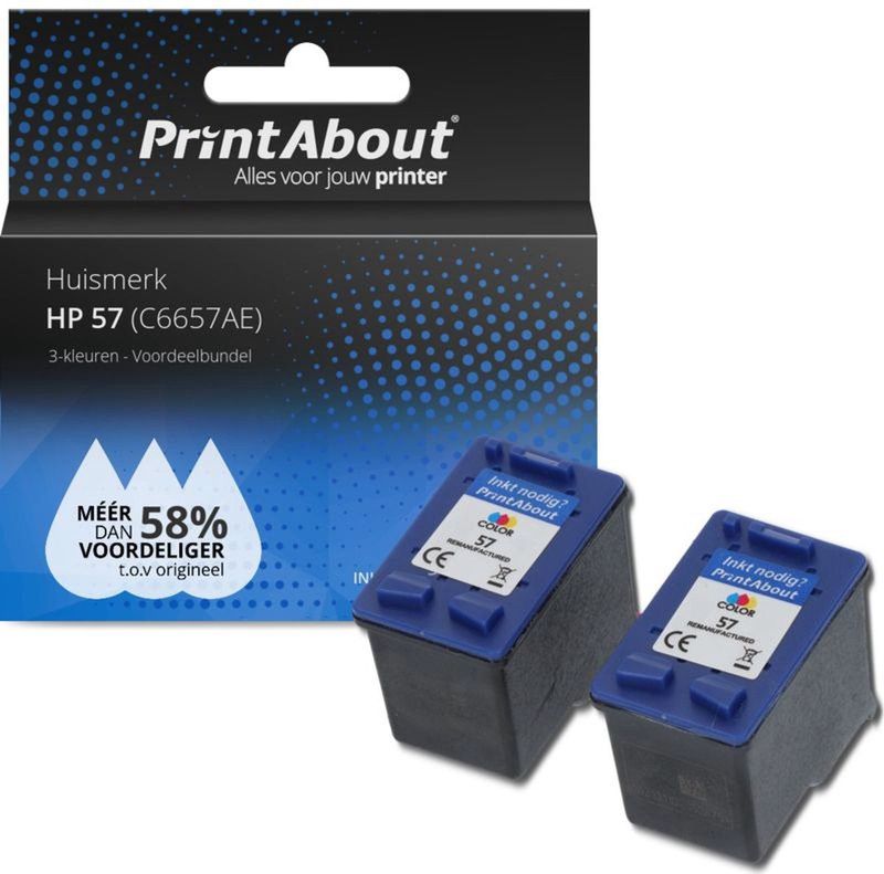 PrintAbout huismerk Inktcartridge 57 (C6657AE) 3-kleuren Multipack Geschikt voor HP