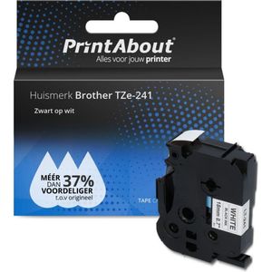 PrintAbout huismerk Tape TZe-241 Zwart op wit (18 mm) geschikt voor Brother