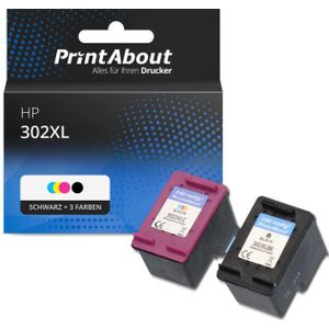 PrintAbout huismerk Inktcartridge 302XL (F6U67AE) Zwart + 3 kleuren Multipack Hoge capaciteit Geschikt voor HP