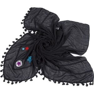 Hippe sjaal Zwart flosjes - patches sterren sieraden - 140x140cm - Dielay