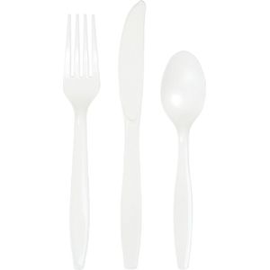 Herbruikbare witte plastic bestek set 24-delig voor BBQ verjaardag feestjes