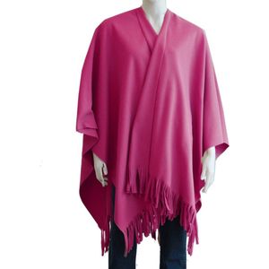 Luxe omslagdoek/poncho - fuchsia - 180 x 140 cm - fleece - Dameskleding accessoires
