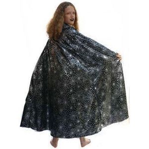 Halloween of carnaval verkleed cape voor kinderen - met spinnenweb print - zwart - mantel 128