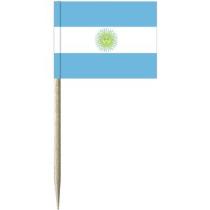 50x Vlaggetjes prikkers ArgentiniÃÂ« 8 cm hout/papier