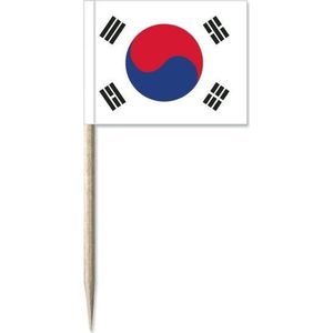 50x Cocktailprikkers Zuid-Korea 8 cm vlaggetje landen decoratie