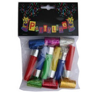 6x Metallic kleuren roltongen party toeters