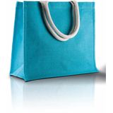 Jute turquoise strandtas 42 cm - Strandartikelen beach bags/shoppers