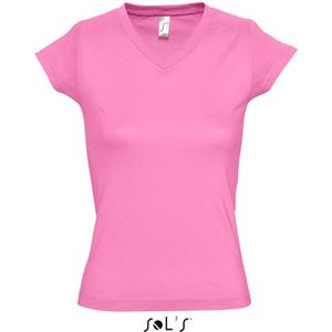 Dames t-shirt V-hals roze 100 katoen slimfit - Dameskleding shirts