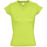 Dames t-shirt V-hals lime 100 katoen slimfit - Dameskleding shirts