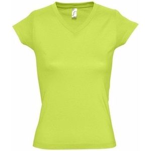Dames t-shirt V-hals lime 100 katoen slimfit - Dameskleding shirts