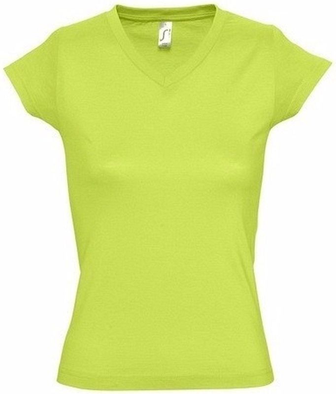 Dames t-shirt V-hals lime 100 katoen slimfit - Dameskleding shirts