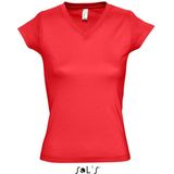 Dames t-shirt V-hals rood 100 katoen slimfit - Dameskleding shirts