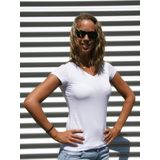 Dames t-shirt V-hals wit 100 katoen slimfit - Dameskleding shirts