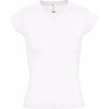 Dames t-shirt V-hals wit 100 katoen slimfit - Dameskleding shirts