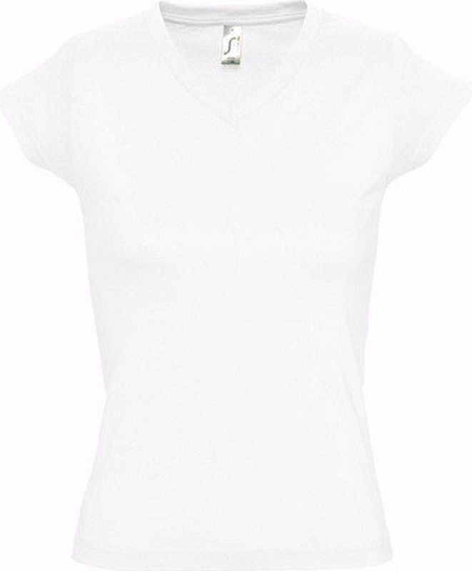 Dames t-shirt V-hals wit 100 katoen slimfit - Dameskleding shirts