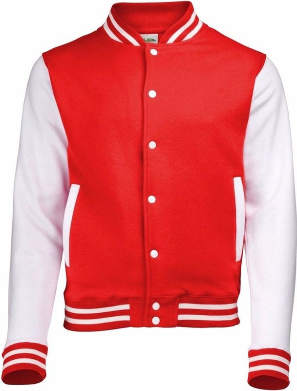 AWDis - College Jacket - Rood met Wit - Drukknopen - Katoen/Polyester - Classic Model