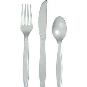 Bestek kunststof - zilver - 24x delig - herbruikbaar - bbq/verjaardag - mes/vork/lepel