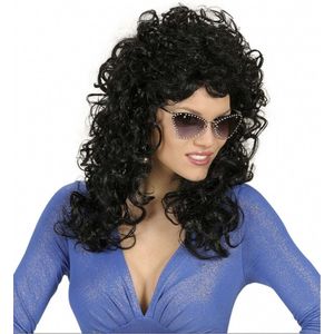 Carnaval verkleedpruik met lange krullen voor dames - zwart