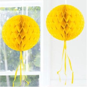 Decoratie bol - geel - 30 cm - crepe papier - versiering - feest