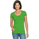 Bodyfit dames t-shirt limegroen met ronde hals - Dameskleding basic shirts
