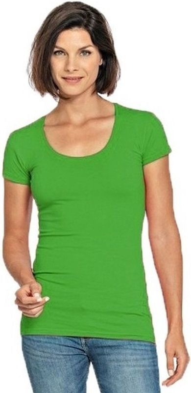 Bodyfit dames t-shirt limegroen met ronde hals - Dameskleding basic shirts