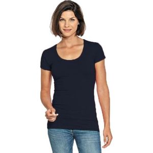 Bodyfit dames t-shirt donkerblauw met ronde hals - Dameskleding basic shirts