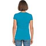 Bodyfit dames t-shirt turquoise met ronde hals - Dameskleding basic shirts
