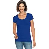 Bodyfit dames t-shirt blauw met ronde hals - Dameskleding basic shirts