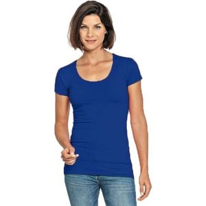 Bodyfit dames t-shirt blauw met ronde hals - Dameskleding basic shirts