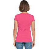 Bodyfit dames t-shirt fuchsia roze met ronde hals - Dameskleding basic shirts