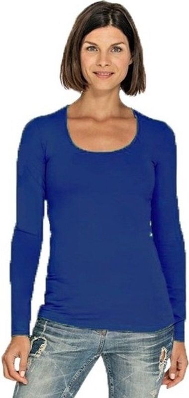 Bodyfit dames shirt lange mouwen/longsleeve blauw Dameskleding basic shirts (36)