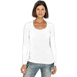 Bodyfit dames shirt lange mouwen longsleeve wit - Dameskleding basic shirts S ()
