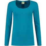 Bodyfit dames shirt lange mouwen longsleeve turquoise - Dameskleding basic shirts S ()