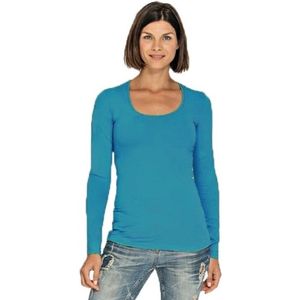Bodyfit dames shirt lange mouwen longsleeve turquoise - Dameskleding basic shirts S ()