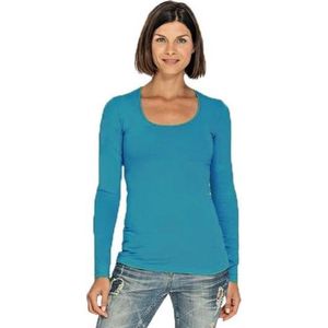Bodyfit dames shirt met lange mouwen M turquoise