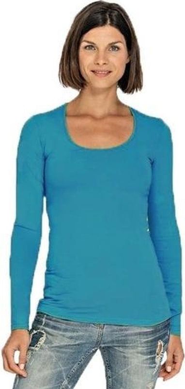 Bodyfit dames shirt met lange mouwen M turquoise