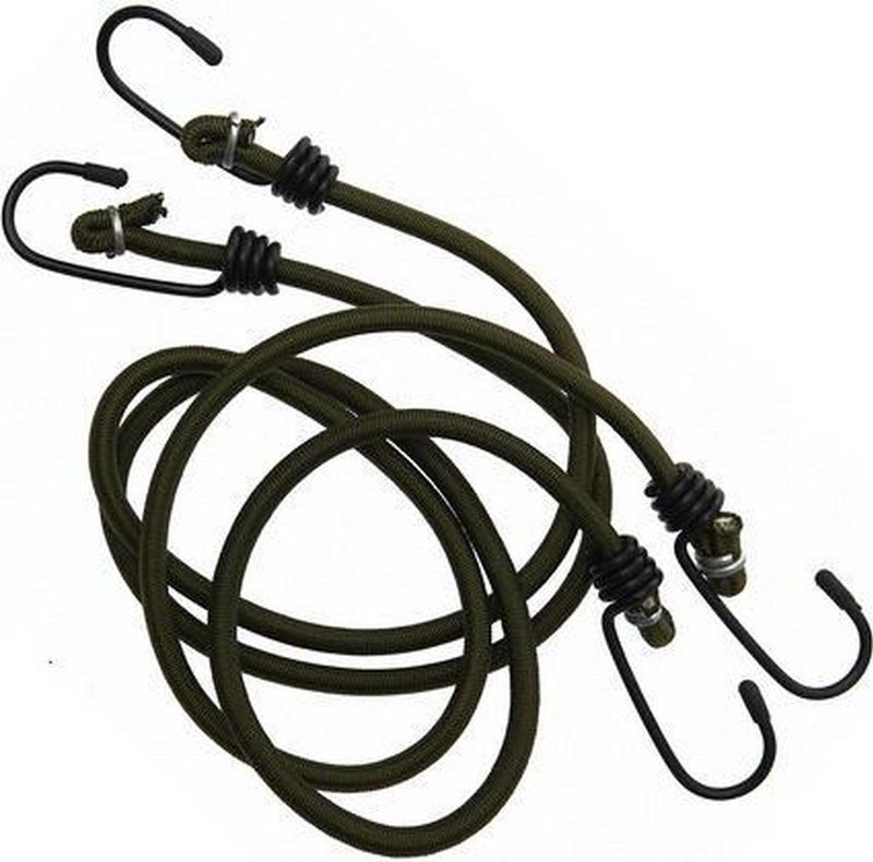 Elastische bagage span / elastiek spin - 2x stuks - legergroen - 56 cm - met metalen haak - vastzetten