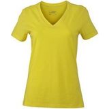 James Nicholson t-shirt v-hals - dames - geel - stretch - korte mouwen - katoen elasthan