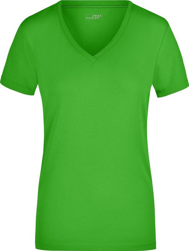 James Nicholson t-shirt v-hals - dames - lime groen - stretch - korte mouwen - katoen elasthan