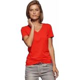 James Nicholson t-shirt v-hals - dames - rood - stretch - korte mouwen - katoen elasthan