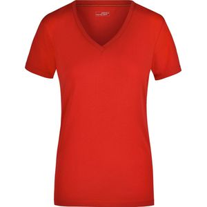 James Nicholson t-shirt v-hals - dames - rood - stretch - korte mouwen - katoen elasthan