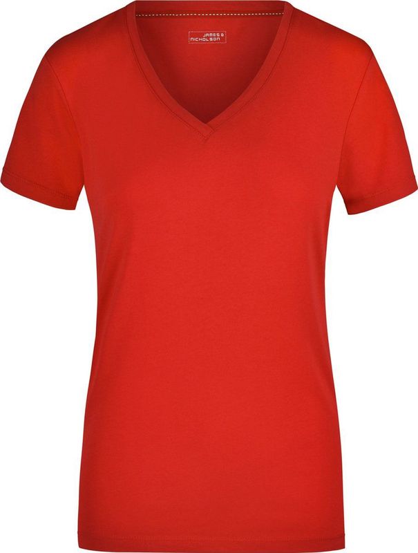 James Nicholson t-shirt v-hals - dames - rood - stretch - korte mouwen - katoen elasthan