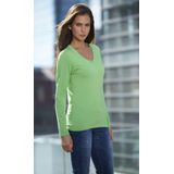 James & Nicholson - V-hals Shirt - Lange Mouw - Lime Groen - Katoen