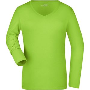 James & Nicholson - V-hals Shirt - Lange Mouw - Lime Groen - Katoen