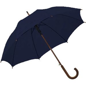 Navy blauwe paraplu met houten handvat en metalen frame - Paraplu - Regen