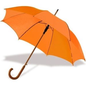 Oranje paraplu met houten handvat en metalen frame - Paraplu - Regen