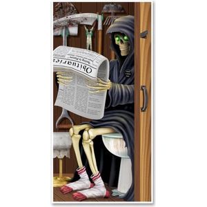 Halloween deurposter Magere Hein toilet - 76 x 152 cm - versiering/feestartikelen