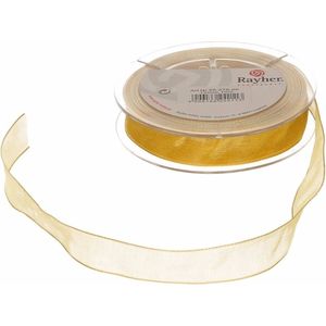 Rayher Hobby decoratie organza sierlint - goud - 1,5 cm/15 mm x 10 meter - Cadeaulint satijnlint/ribbon