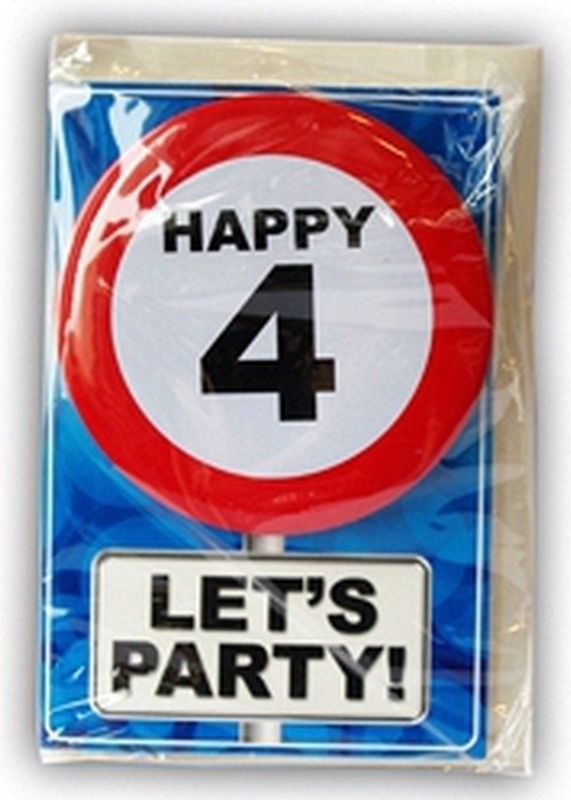 Happy Birthday kaart met button 4 jaar